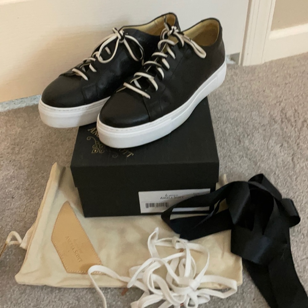 Black Platform Lace-Up Sneakers with White Sole